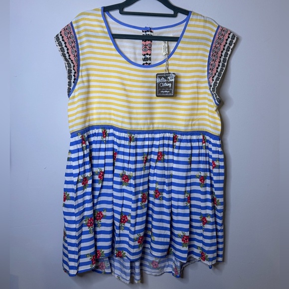 Matilda Jane On My Mind Top NWT size Medium- yellow and blue floral and stripes - Picture 3 of 7